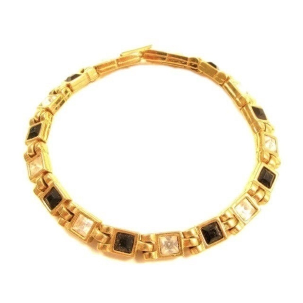 Signed LR  Black & Clear Rhinestone Gold Toned‎ Bracelet